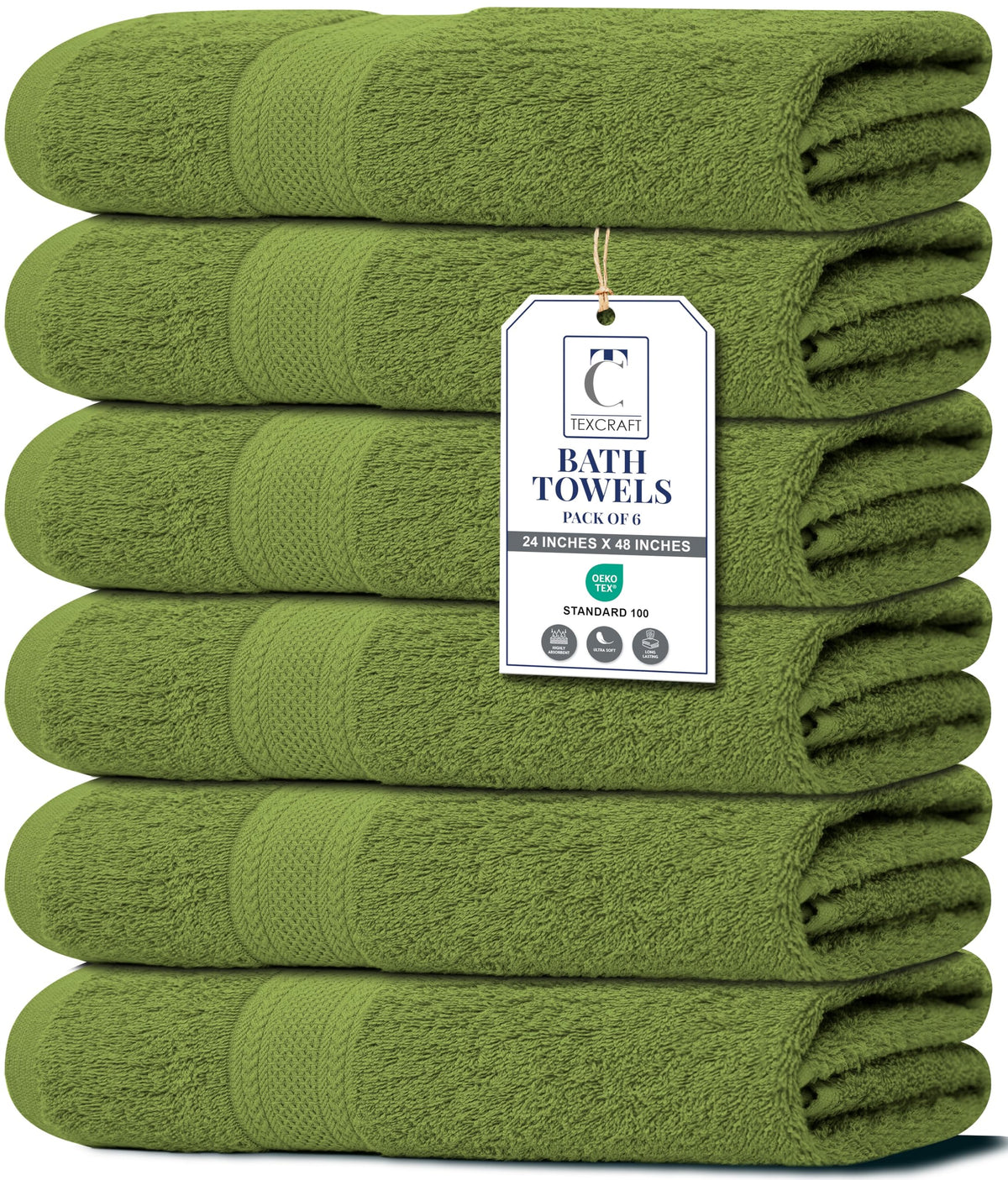 Large Bath Towels Set of 6 – 100% Cotton Terry – 24" x 50" – Quick Dry, Soft & Highly Absorbent – Grey Towels for Bathroom, Gym, Spa, Pool & Daily Use