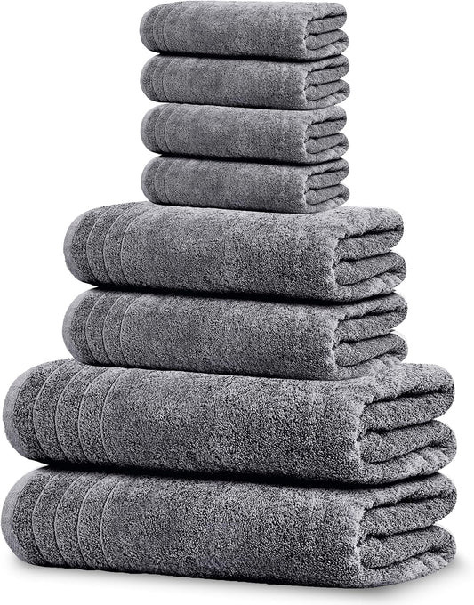 Tens Towels 8 Piece Towel Set, 2 XL Bath, 2 Hand, 4 Washcloth, Dark Grey