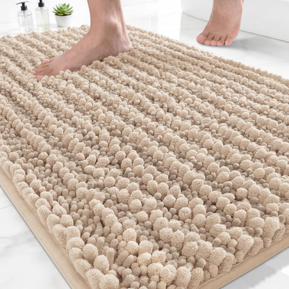 Yimobra Bathroom Rugs Non-Slip Washable – Extra Soft & Absorbent Chenille Bath Mat, Quick-Dry Plush Shaggy Floor & Vanity Bath Rugs for Tub & Shower, Modern Home Decor Accessories, 24 x 17, Grey
