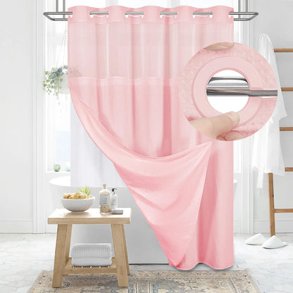 DYNAMENE Premium No-Hook Washable Waffle Weave Shower Curtain Set, Heavy-Duty Double Layer with Snap-In Detachable Waterproof Liner & Mesh Window, Contemporary Matte Finish Bathroom Accessory for Hotel-Inspired Bathroom Look