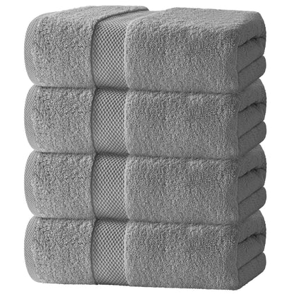 White Classic Luxury Dolphin Gray Bath Towels 4 Pack, 27x54, Turkish Cotton