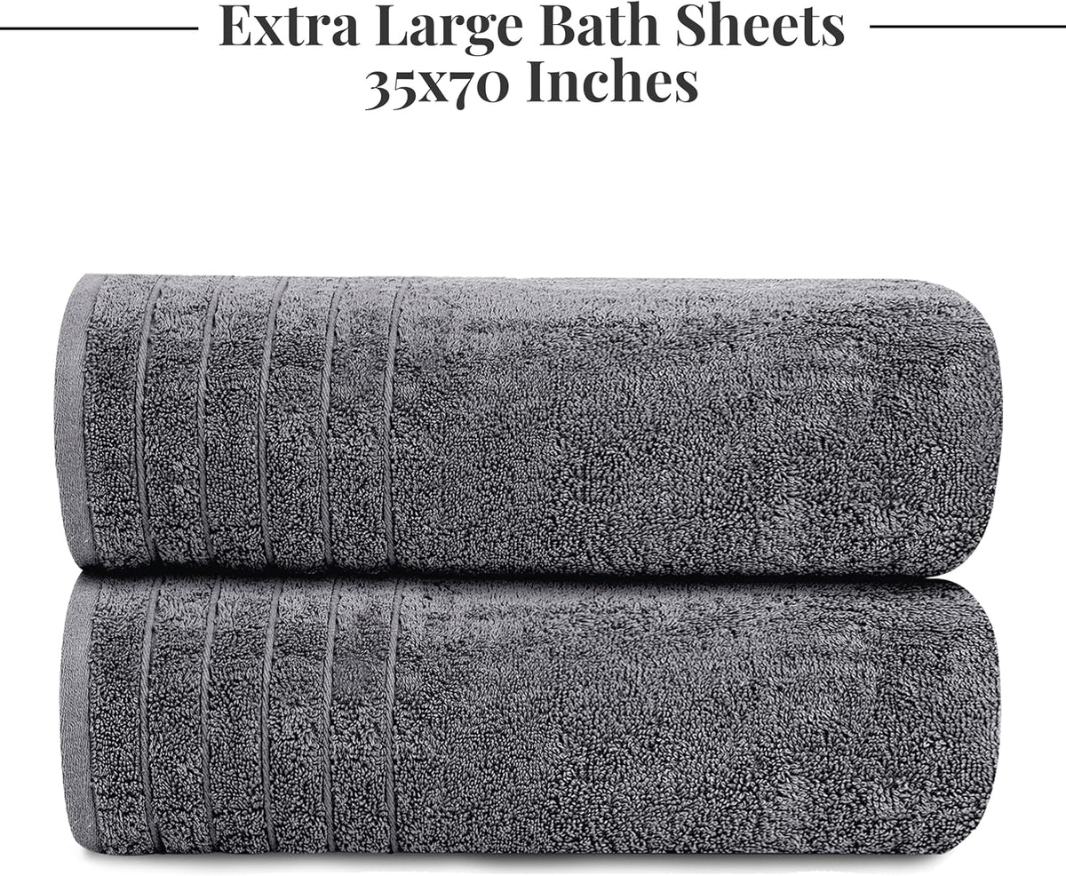 Tens Towels 2 Piece Extra Large Bath Sheets 35 x 70 Inches, Dark Grey