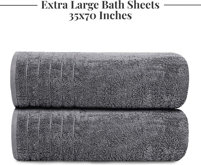 Tens Towels 2 Piece Extra Large Bath Sheets 35 x 70 Inches, Dark Grey