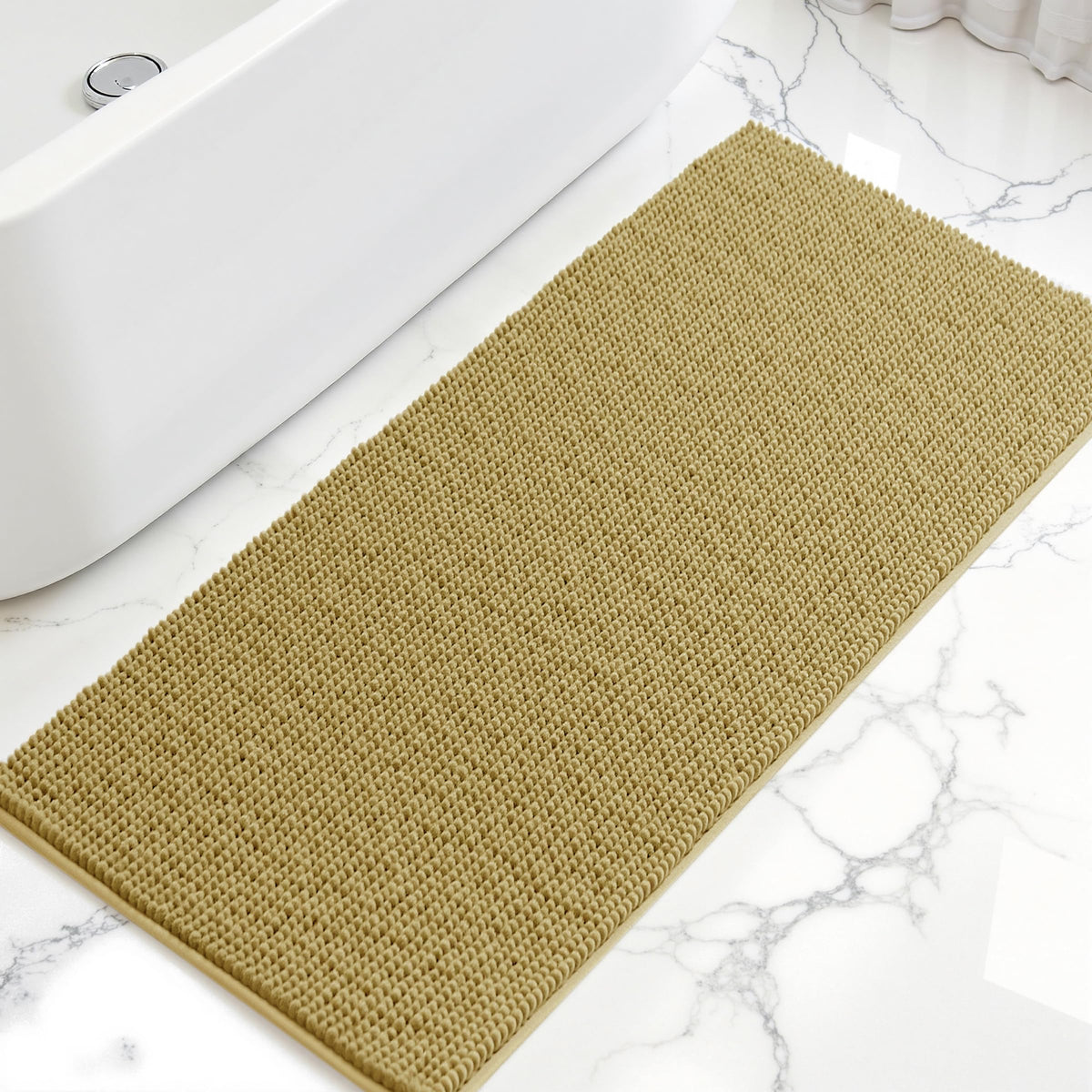 SUBRTEX Bathroom Rugs Chenille Bath Rug Soft Short Plush Bath Mat Soft Shower Mat Water Absorbent Shower Mat Quick Dry Machine Washable(White,18" x 24")