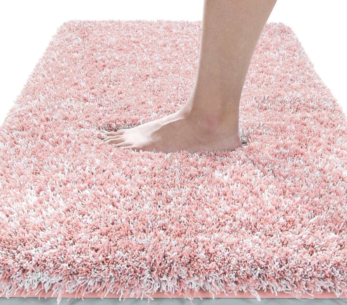 Yimobra Bathroom Rugs Non Slip Washable, Ultra Soft and Water Absorbent Bath Mats, Fluffy Shower Mat Outside, Plush Matts for Bathroom Floor/Sink, 24X17, Home Decor Accessories, Light Gray and White