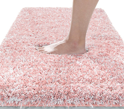 Yimobra Bathroom Rugs Non Slip Washable, Ultra Soft and Water Absorbent Bath Mats, Fluffy Shower Mat Outside, Plush Matts for Bathroom Floor/Sink, 24X17, Home Decor Accessories, Light Gray and White