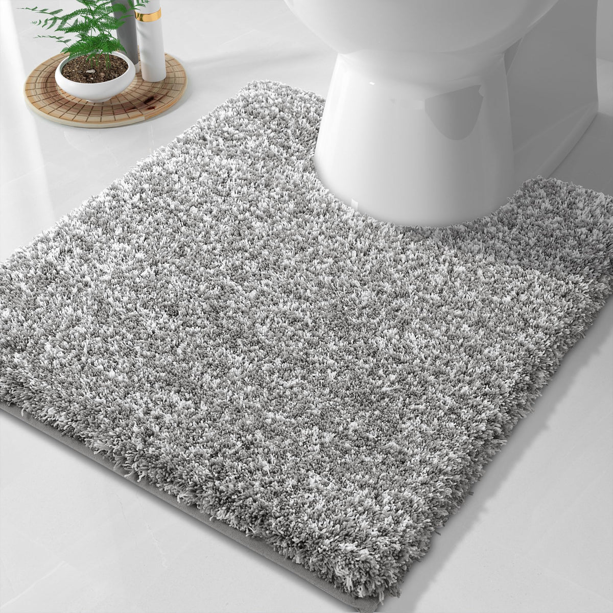 Yimobra Bathroom Rugs Non Slip Washable, Ultra Soft and Water Absorbent Bath Mats, Fluffy Shower Mat Outside, Plush Matts for Bathroom Floor/Sink, 24X17, Home Decor Accessories, Light Gray and White