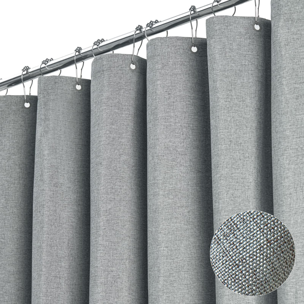 BTTN Beige Linen Textured Waterproof Cloth Shower Curtain Set, 72x72, Cream