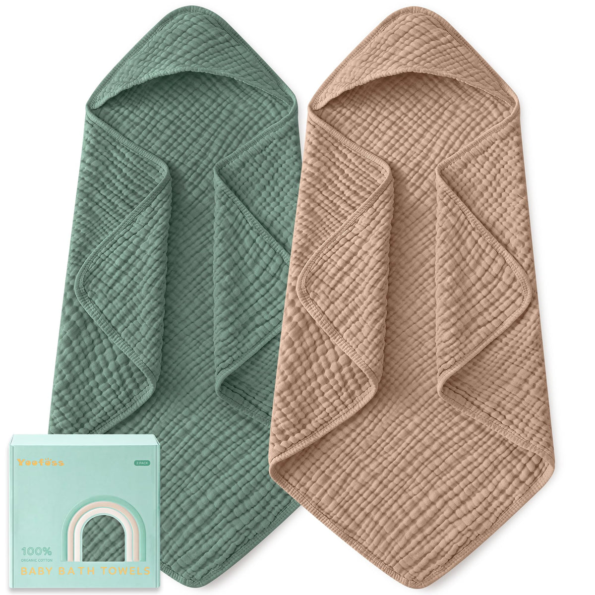 Yoofoss Hooded Baby Bath Towels 2 Pack 100% Muslin Organic Cotton with Hood