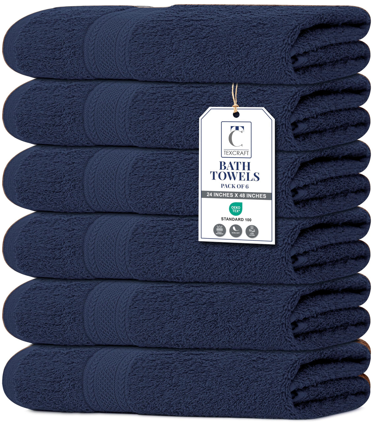 Large Bath Towels Set of 6 – 100% Cotton Terry – 24" x 50" – Quick Dry, Soft & Highly Absorbent – Grey Towels for Bathroom, Gym, Spa, Pool & Daily Use