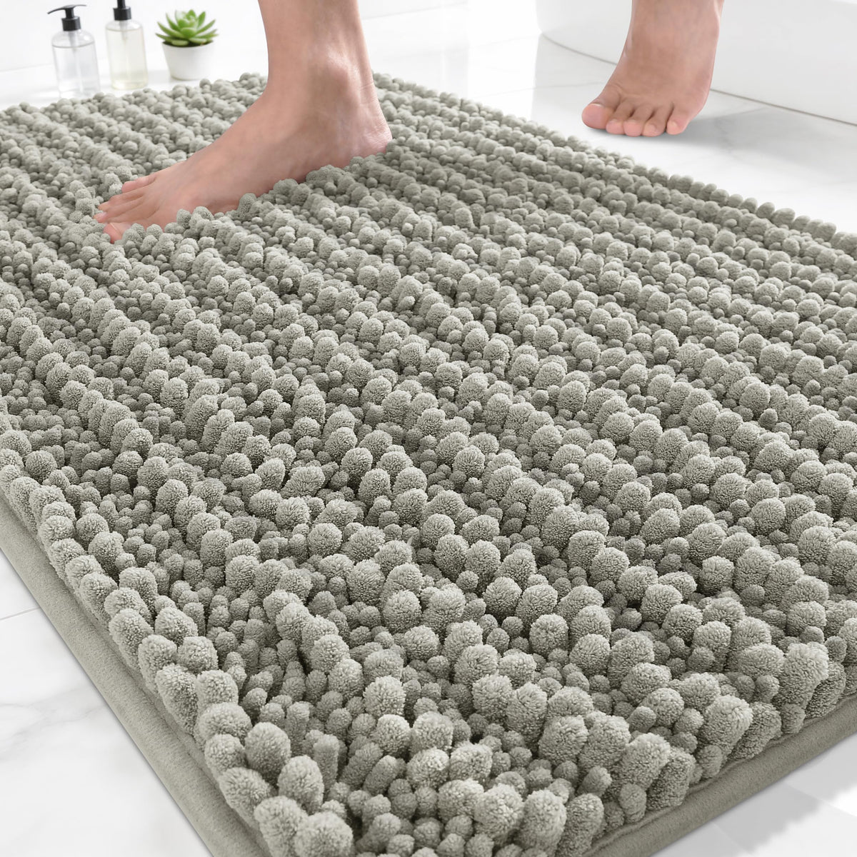 Yimobra Bathroom Rugs Non-Slip Washable – Extra Soft & Absorbent Chenille Bath Mat, Quick-Dry Plush Shaggy Floor & Vanity Bath Rugs for Tub & Shower, Modern Home Decor Accessories, 24 x 17, Grey