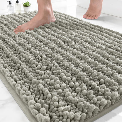 Yimobra Bathroom Rugs Non-Slip Washable – Extra Soft & Absorbent Chenille Bath Mat, Quick-Dry Plush Shaggy Floor & Vanity Bath Rugs for Tub & Shower, Modern Home Decor Accessories, 24 x 17, Grey