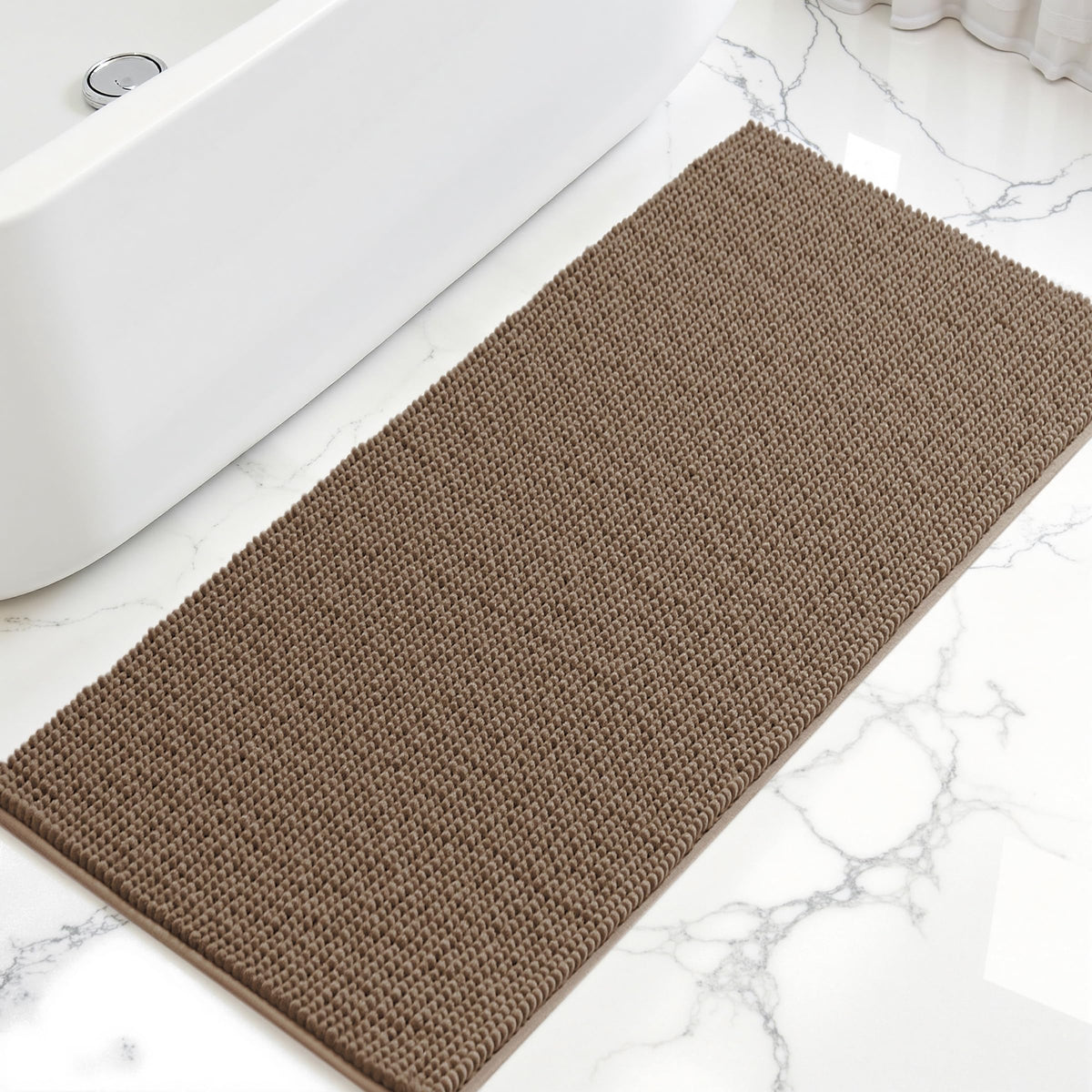SUBRTEX Bathroom Rugs Chenille Bath Rug Soft Short Plush Bath Mat Soft Shower Mat Water Absorbent Shower Mat Quick Dry Machine Washable(White,18" x 24")