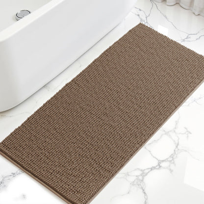 SUBRTEX Bathroom Rugs Chenille Bath Rug Soft Short Plush Bath Mat Soft Shower Mat Water Absorbent Shower Mat Quick Dry Machine Washable(White,18" x 24")