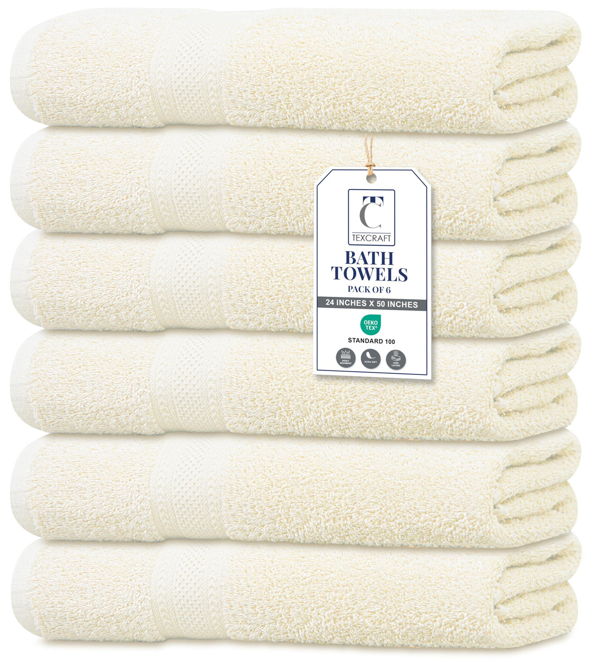 Large Bath Towels Set of 6 – 100% Cotton Terry – 24" x 50" – Quick Dry, Soft & Highly Absorbent – Grey Towels for Bathroom, Gym, Spa, Pool & Daily Use