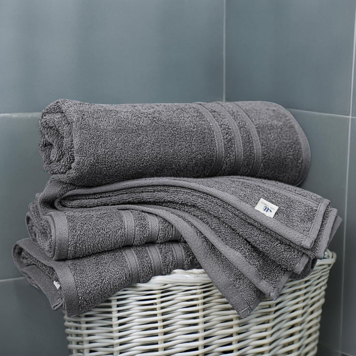 Tens Towels 4 Piece Bath Towels 27x54 Inches, Dark Grey