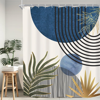 KOMLLEX Mid Century Green Boho Shower Curtain, Abstract Modern Shower Curtains for Bathroom, Plant Botanical Minimalist Leaf Arch Sun Fabric Liner Waterproof Polyester 12 Pack Hooks 60Wx72L Inches