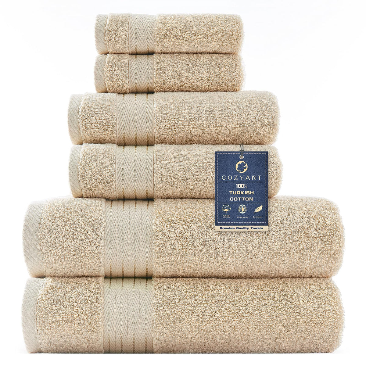COZYART Luxury Bath Towel Set 6 Pcs, Dark Green 100% Turkish Cotton 650 GSM