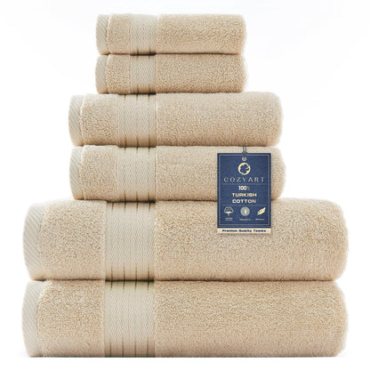 COZYART Luxury Bath Towel Set 6 Pcs, Dark Green 100% Turkish Cotton 650 GSM