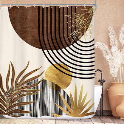 KOMLLEX Mid Century Green Boho Shower Curtain, Abstract Modern Shower Curtains for Bathroom, Plant Botanical Minimalist Leaf Arch Sun Fabric Liner Waterproof Polyester 12 Pack Hooks 60Wx72L Inches