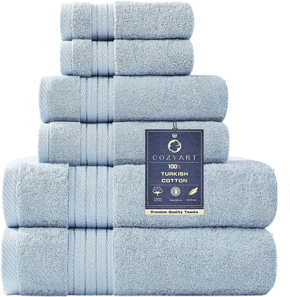 COZYART Luxury Bath Towel Set 6 Pcs, Dark Green 100% Turkish Cotton 650 GSM