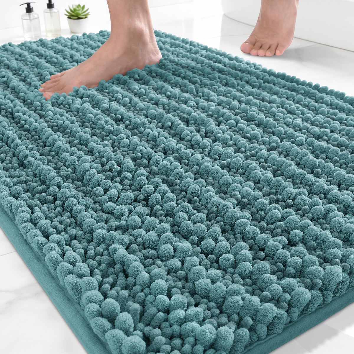 Yimobra Bathroom Rugs Non-Slip Washable – Extra Soft & Absorbent Chenille Bath Mat, Quick-Dry Plush Shaggy Floor & Vanity Bath Rugs for Tub & Shower, Modern Home Decor Accessories, 24 x 17, Grey