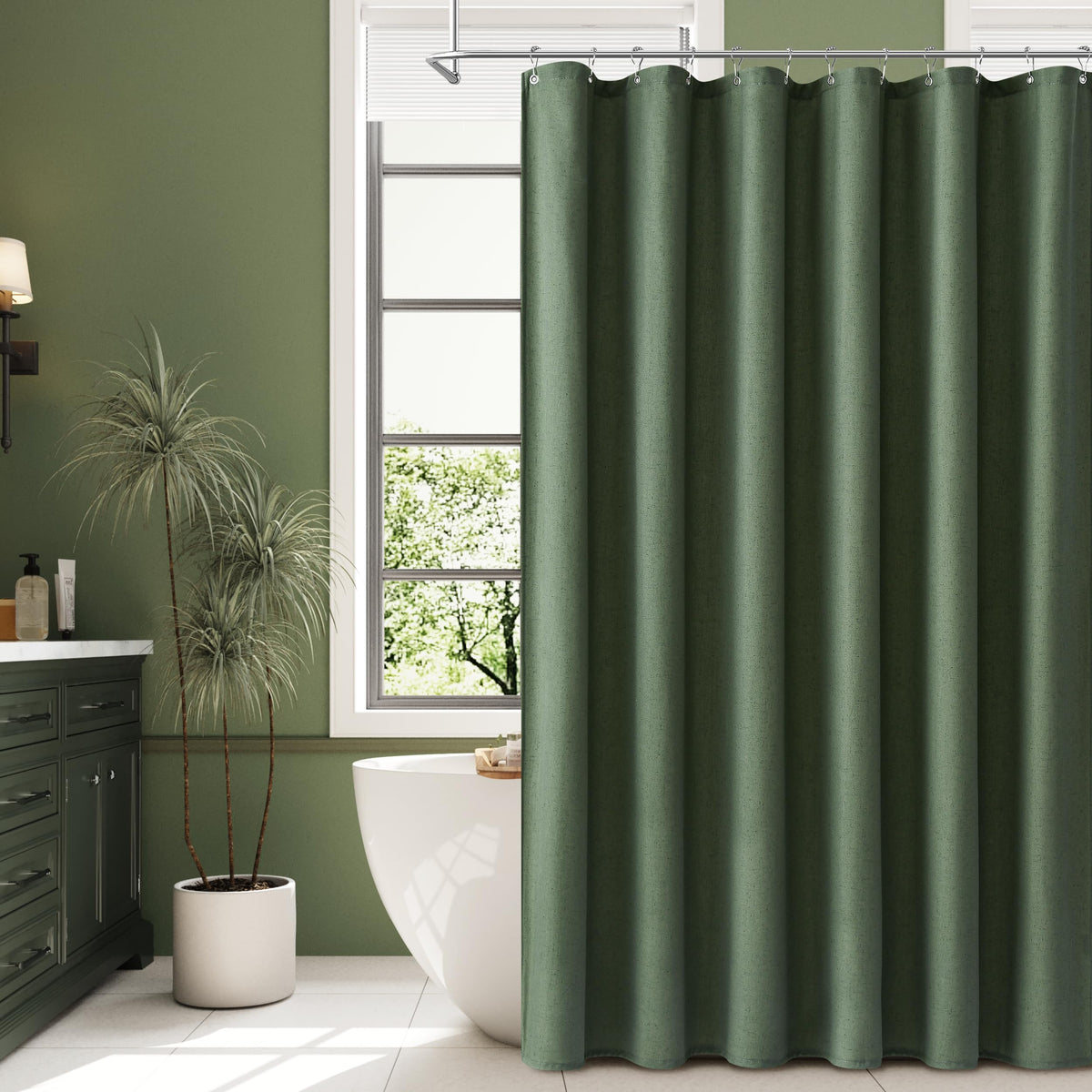 Naturoom Linen Shower Curtain 72 Inch Long for Bathroom Beige 1 Panel