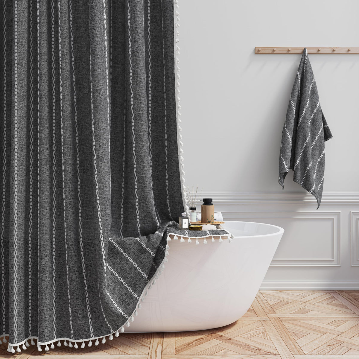 BTTN Cream Boho Farmhouse Linen Heavy Duty Shower Curtain Set, 72x72, Beige