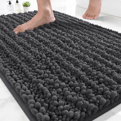 Yimobra Bathroom Rugs Non-Slip Washable – Extra Soft & Absorbent Chenille Bath Mat, Quick-Dry Plush Shaggy Floor & Vanity Bath Rugs for Tub & Shower, Modern Home Decor Accessories, 24 x 17, Grey