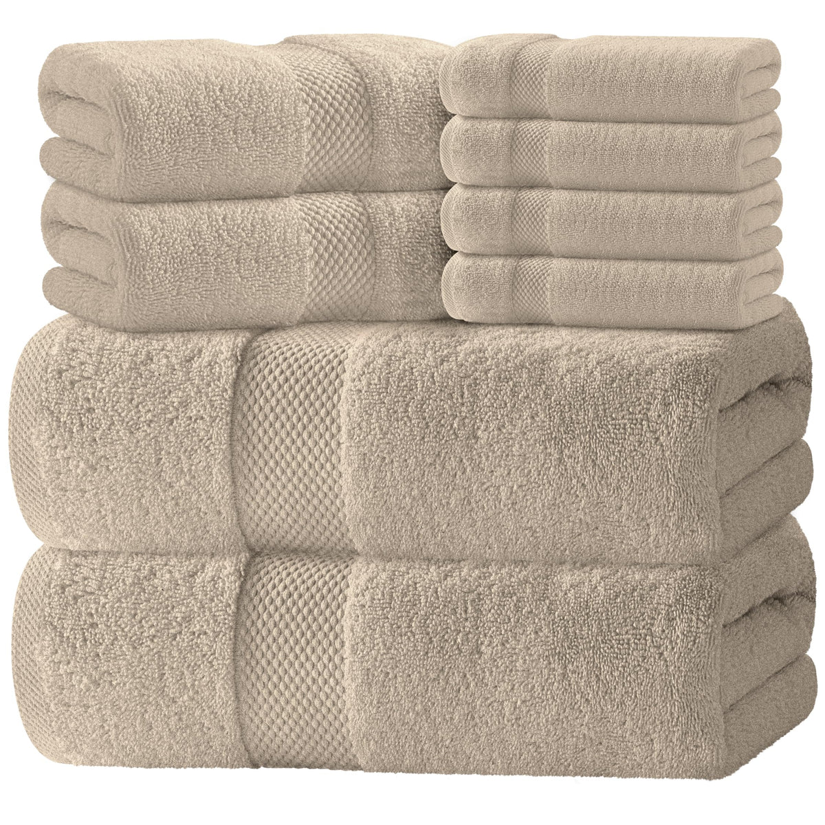 White Classic Luxury White Bath Towel Set of 8 - Soft 100% Turkish Cotton