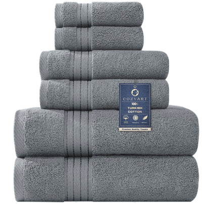 COZYART Luxury Bath Towel Set 6 Pcs, Dark Green 100% Turkish Cotton 650 GSM