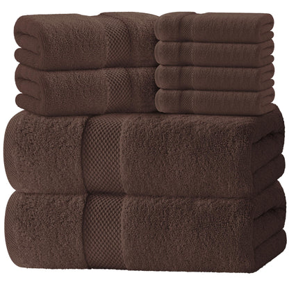 White Classic Luxury White Bath Towel Set of 8 - Soft 100% Turkish Cotton