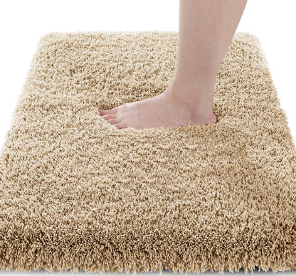 Yimobra Bathroom Rugs Non Slip Washable, Ultra Soft and Water Absorbent Bath Mats, Fluffy Shower Mat Outside, Plush Matts for Bathroom Floor/Sink, 24X17, Home Decor Accessories, Light Gray and White