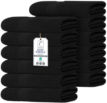 Large Bath Towels Set of 6 – 100% Cotton Terry – 24" x 50" – Quick Dry, Soft & Highly Absorbent – Grey Towels for Bathroom, Gym, Spa, Pool & Daily Use