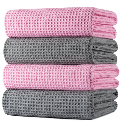POLYTE 430 GSM Poly Blend Microfiber Quick Dry Waffle Bath Towel, 30x60 in