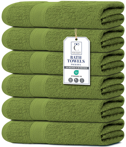 Large Bath Towels Set of 6 – 100% Cotton Terry – 24" x 50" – Quick Dry, Soft & Highly Absorbent – Grey Towels for Bathroom, Gym, Spa, Pool & Daily Use