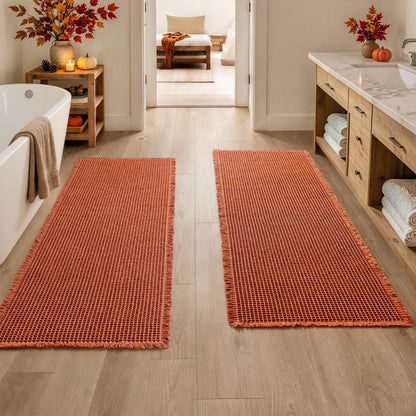 MIULEE Set of 2 Waffle Bathroom Rugs Boho Bath Mat Brown 18x30 Inch