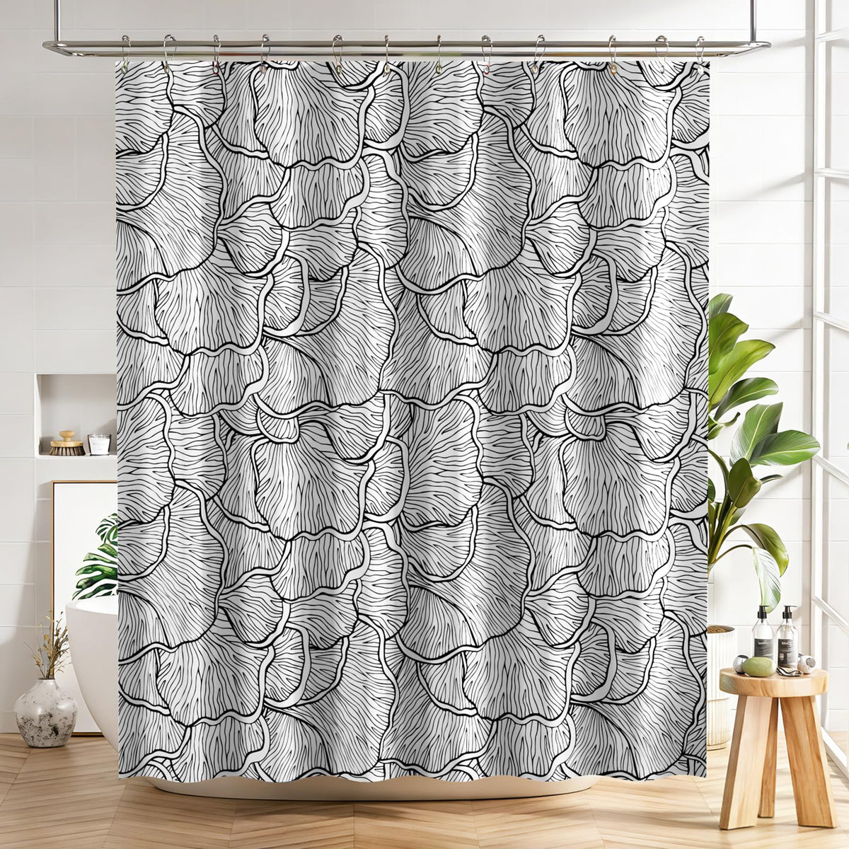 AmazerBath Shower Curtain, Washable Cloth Black Shower Curtain Sets with 12 Shower Curtain Hooks, Fabric Rustic Black and White Striped Curtain, Farmhouse Bathroom Curtains, 72x72 Inches