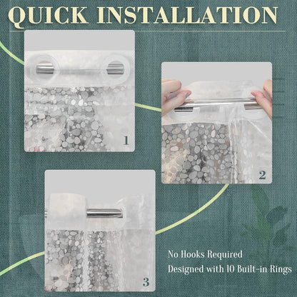 No Hook Shower Curtain or Liner, Standard Size 71 x 74, Pebble