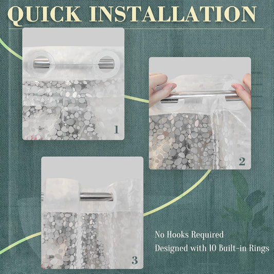 No Hook Shower Curtain or Liner, Standard Size 71 x 74, Pebble