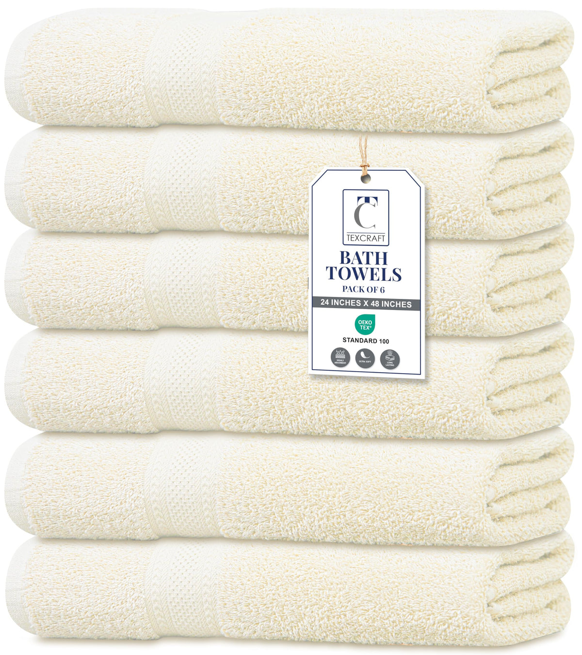 Large Bath Towels Set of 6 – 100% Cotton Terry – 24" x 50" – Quick Dry, Soft & Highly Absorbent – Grey Towels for Bathroom, Gym, Spa, Pool & Daily Use