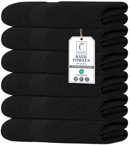 Large Bath Towels Set of 6 – 100% Cotton Terry – 24" x 50" – Quick Dry, Soft & Highly Absorbent – Grey Towels for Bathroom, Gym, Spa, Pool & Daily Use