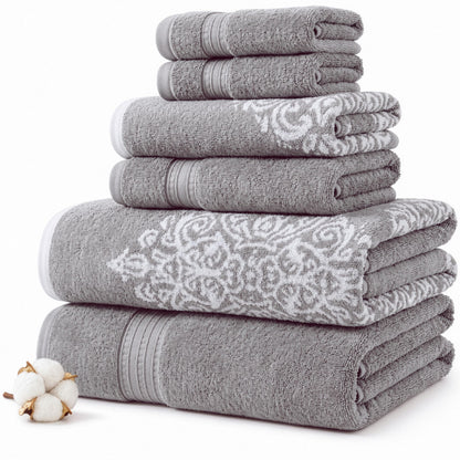 Modern Threads 6-Piece 100% Cotton Damask Medallion Towel Set, Sage