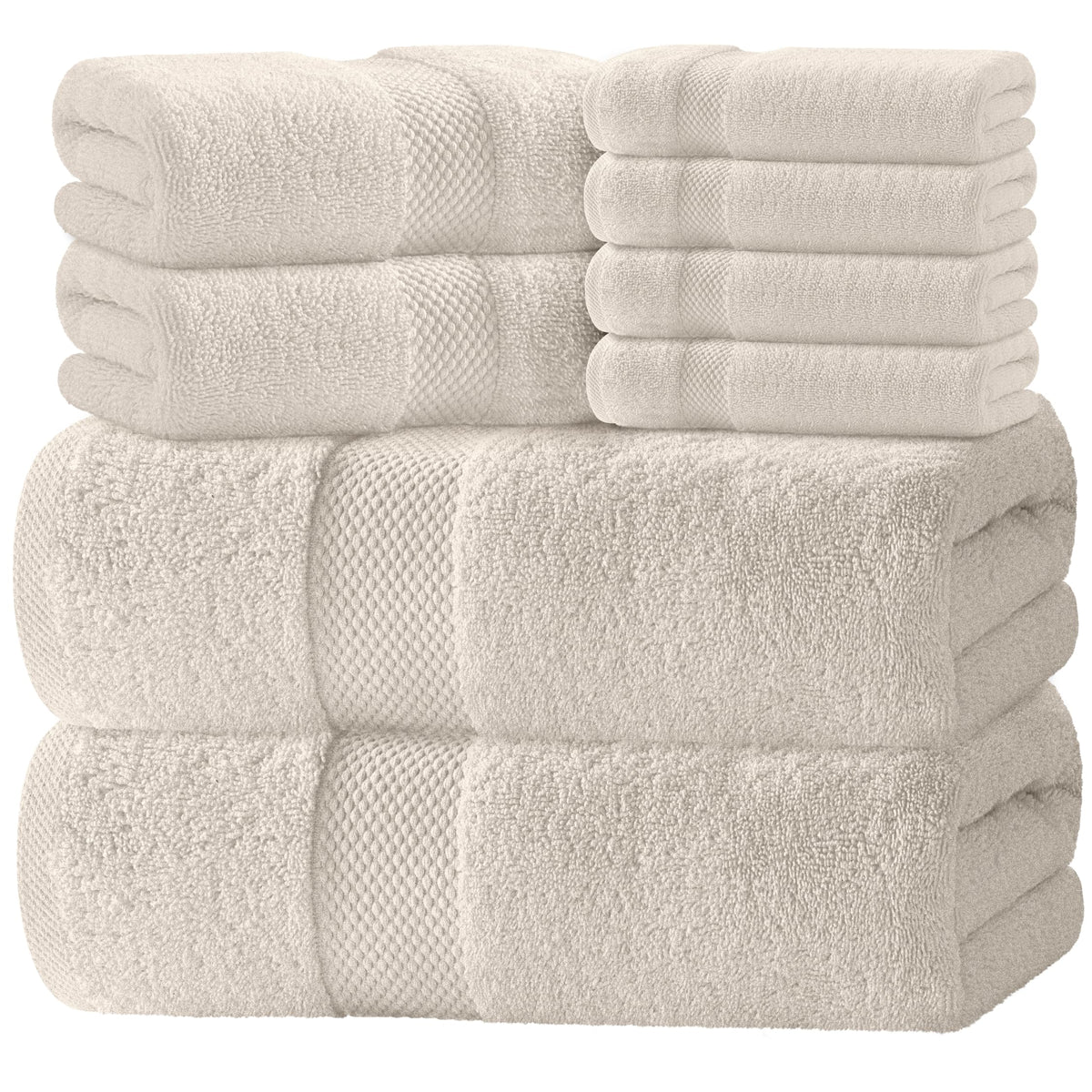 White Classic Luxury White Bath Towel Set of 8 - Soft 100% Turkish Cotton
