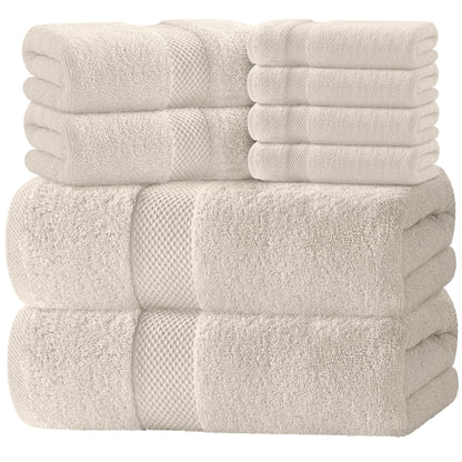 White Classic Luxury White Bath Towel Set of 8 - Soft 100% Turkish Cotton