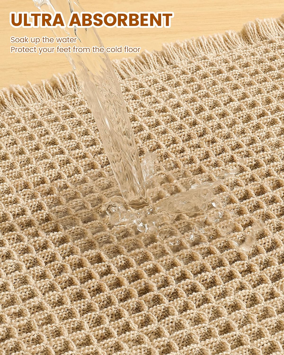 Smiry Waffle Bath Mat 30X20, Extra Soft Absorbent Bathroom Rugs, Brown
