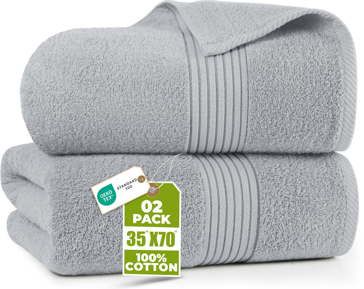 Utopia Towels Extra Large Bath Sheets, 2 Pack, 35x70 in, Cotton, Grey