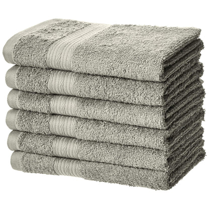 Amazon Basics 6-Piece Oversized Highly Absorbent Fade-Resistant Towel Set, 100% Cotton Towels for Bathroom, Soft, 2 Bath Towels, 2 Hand Towels, 2 Washcloths, White