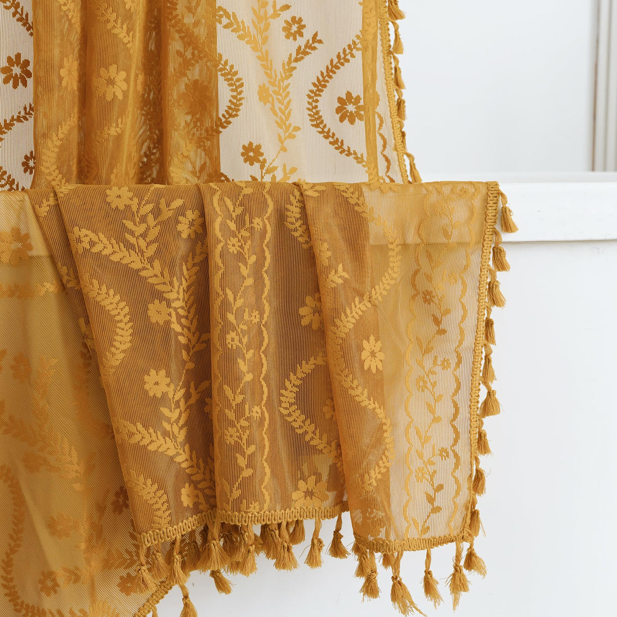 WAZZIO Dark Sage Green Lace Shower Curtain for Bathroom 72" W x 72" L, Victorian Farmhouse Floral Pattern Tassel Fancy Shower Curtain Boho Washable Cloth Decorative Bath Curtains,1 Panel