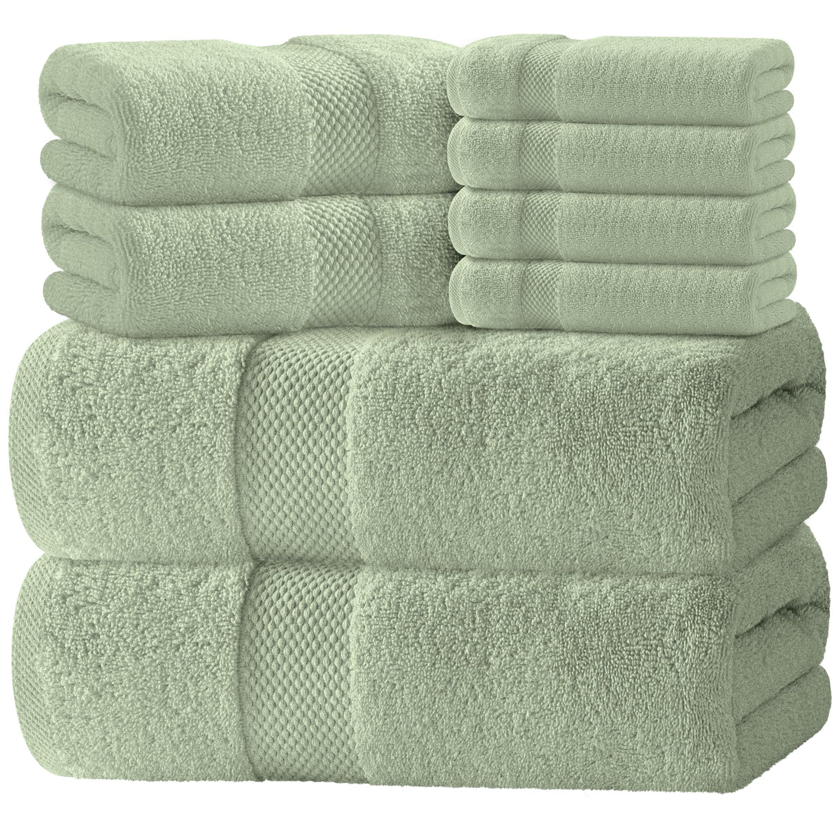 White Classic Luxury White Bath Towel Set of 8 - Soft 100% Turkish Cotton